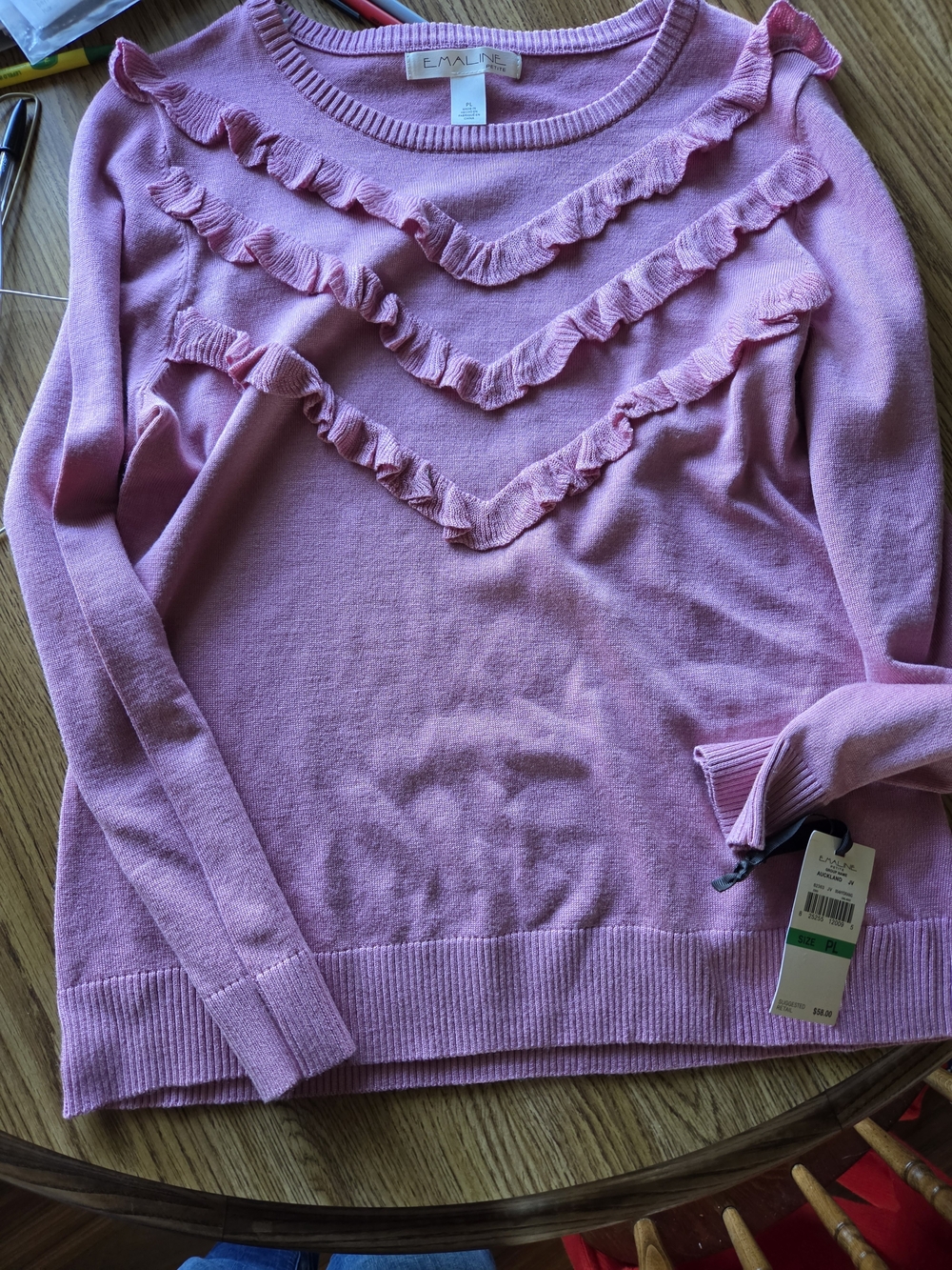 E.M.Alice Lavender Ruffle-Accent Scoop Neck Sweater